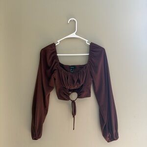 Forever 21 Chocolate Brown Long Sleeve Blouse